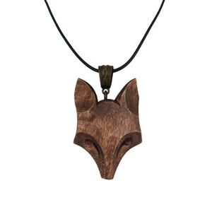 Handmade Curved Wooden Wild Wolf Eco Friendly Minimalist Modern Pendant Necklace